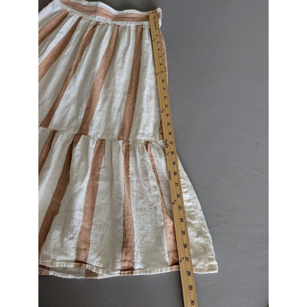 Madewell Linen Cotton Striped Midi Skirt Cream Beige Elastic Waist Tiered Medium - Picture 4 of 6